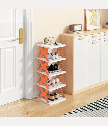 House Of Quirk Plastic 5 Tier Shoe Rack Orange