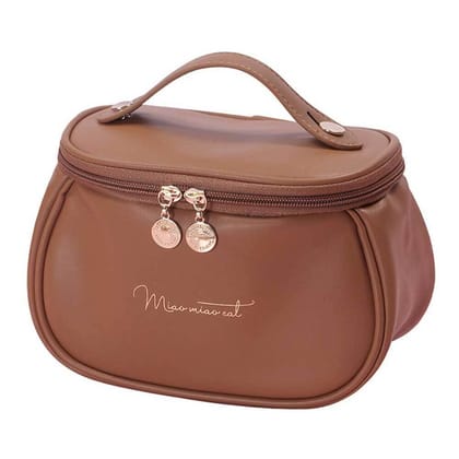 Makeup Bag, Portable Cosmetic Bag, Large Capacity for Girls & Women (Brown)-Brown