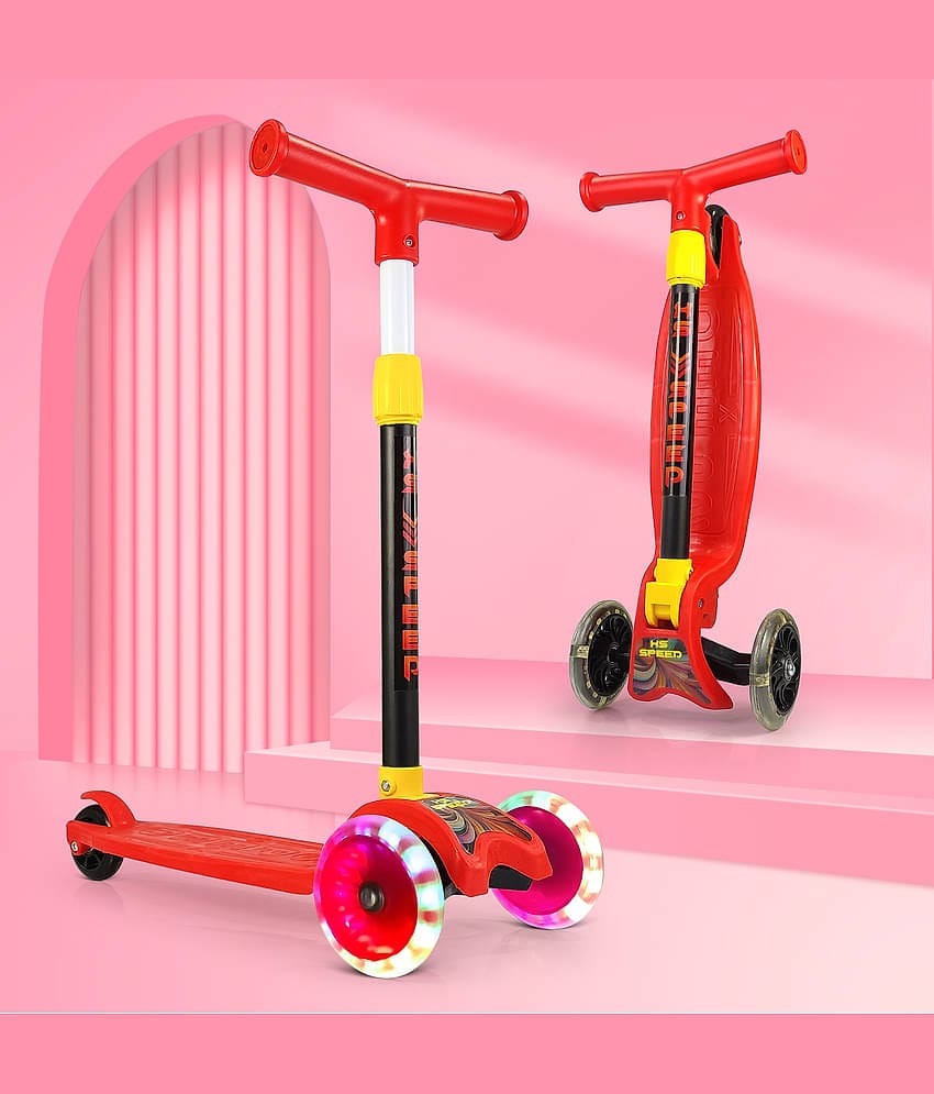 NHR Four Level Adjustable Height Smart Kick Scooter With LED Light Up Wheels | Foldable Scooter With PU Wheels & Brakes | Kick Scooter For Kids 5+ Year