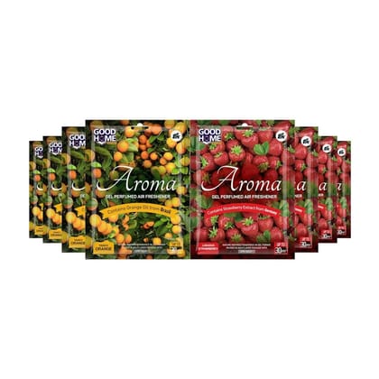 Good Home Aroma Gel Air Freshener, 4+4 Pack, Tangy Orange and Luscious Strawberry, Contains Orange Oil from Brazil and Strawberry Extract from Germany, Nature Inspired Fragrance in Gel Format, Packed in Multi Layer Package with CFR Tech, Up to 30 Days Good Home Aroma Gel Air Freshener, 4+4 Pack, Tangy Orange and Luscious Strawberry, Contains Orange Oil from Brazil and Strawberry Extract from Germany, Nature Inspired Fragrance in Gel Format, Packed in Multi Layer Package with CFR Tech, Up to 30 Days