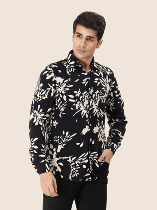 Men'S Premium Rayon Shirt With Black Floral Print-S-38