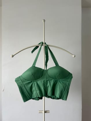Padded Green Halter Neck Corset Blouse-XS