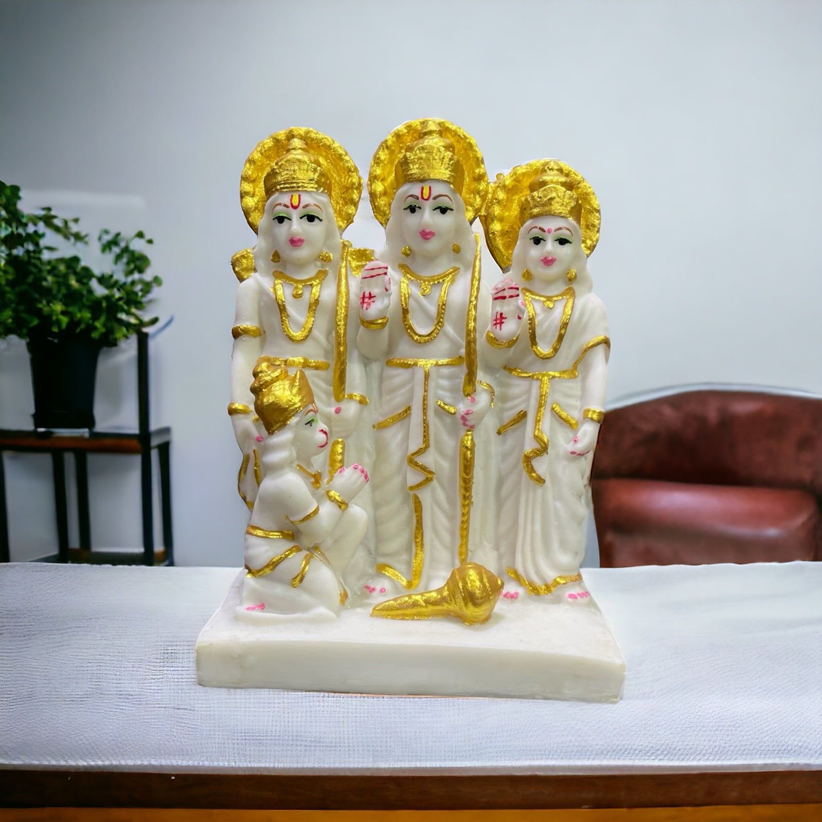 Lord Ram Darbar Idol Showpiece Statue Puja Diwali Decoration Items, H - 15.5 cm-Composite Marble