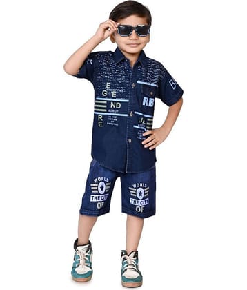 New Collection Pack of 1 Boys Denim Shirt & Pants Set ( Blue )