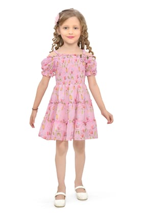 Be:Kids Blossom Bliss Pink Floral Smocked Dress with Puff Sleeves Be:Kids Blossom Bliss Pink Floral Smocked Dress with Puff Sleeves