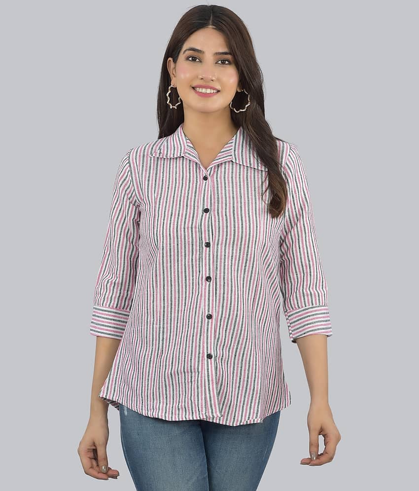 FABISHO Women Striped Linen Shirt ( Pink )