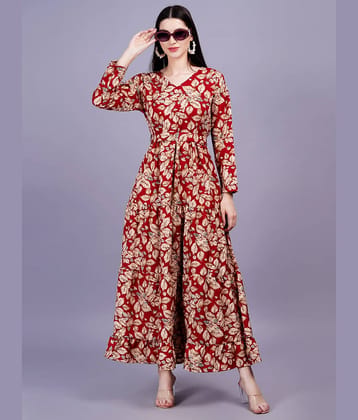 HIGHLIGHT FASHION EXPORT Women Rayon Printed Fit & Flare Dress ( Blue )