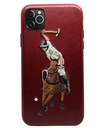 iPhone 12 Mini - Santa Barbara Jockey Series Genuine Leather Case Cover-Red