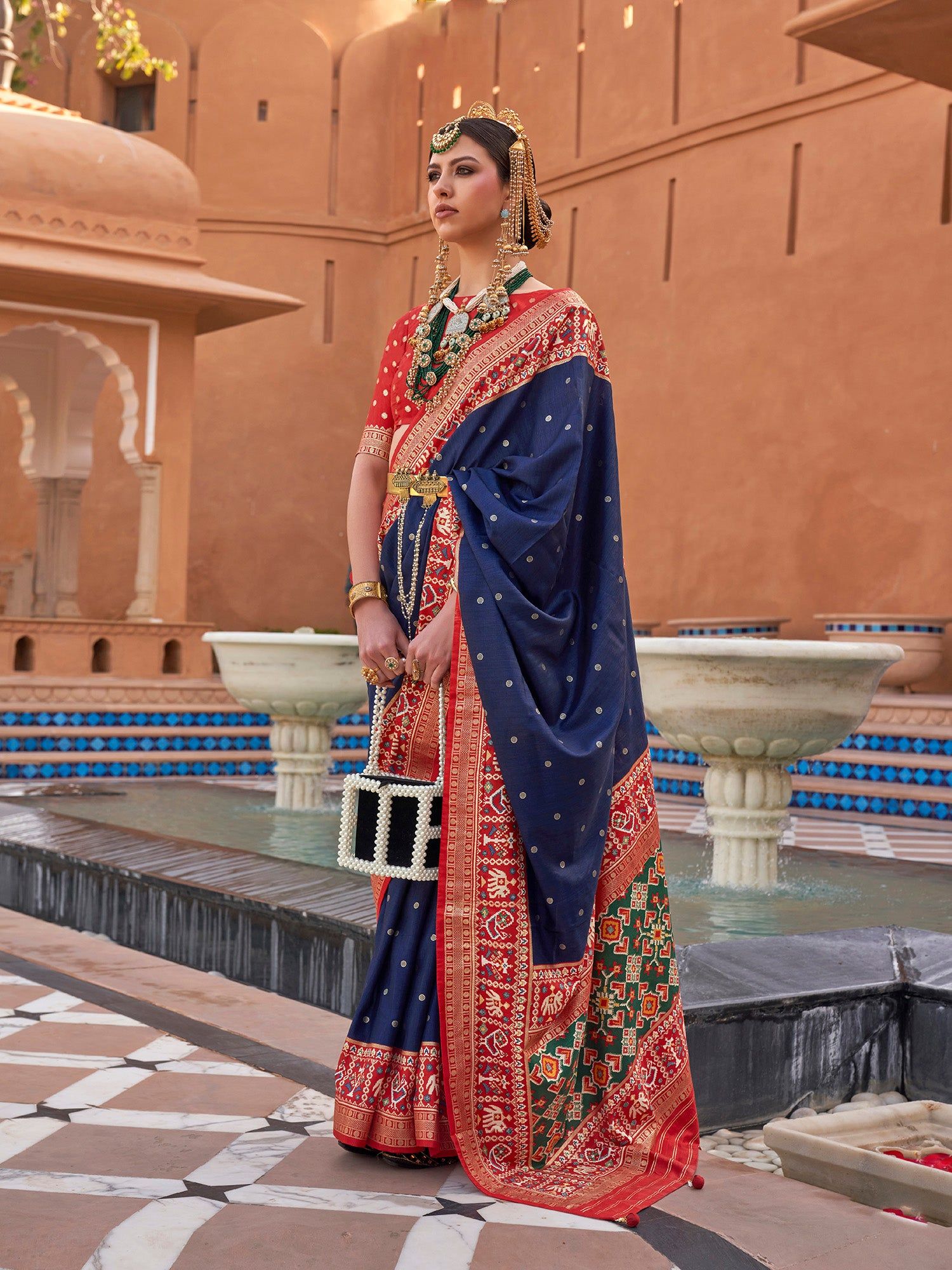 Indigo Blue Woven Designed Patola Silk Saree