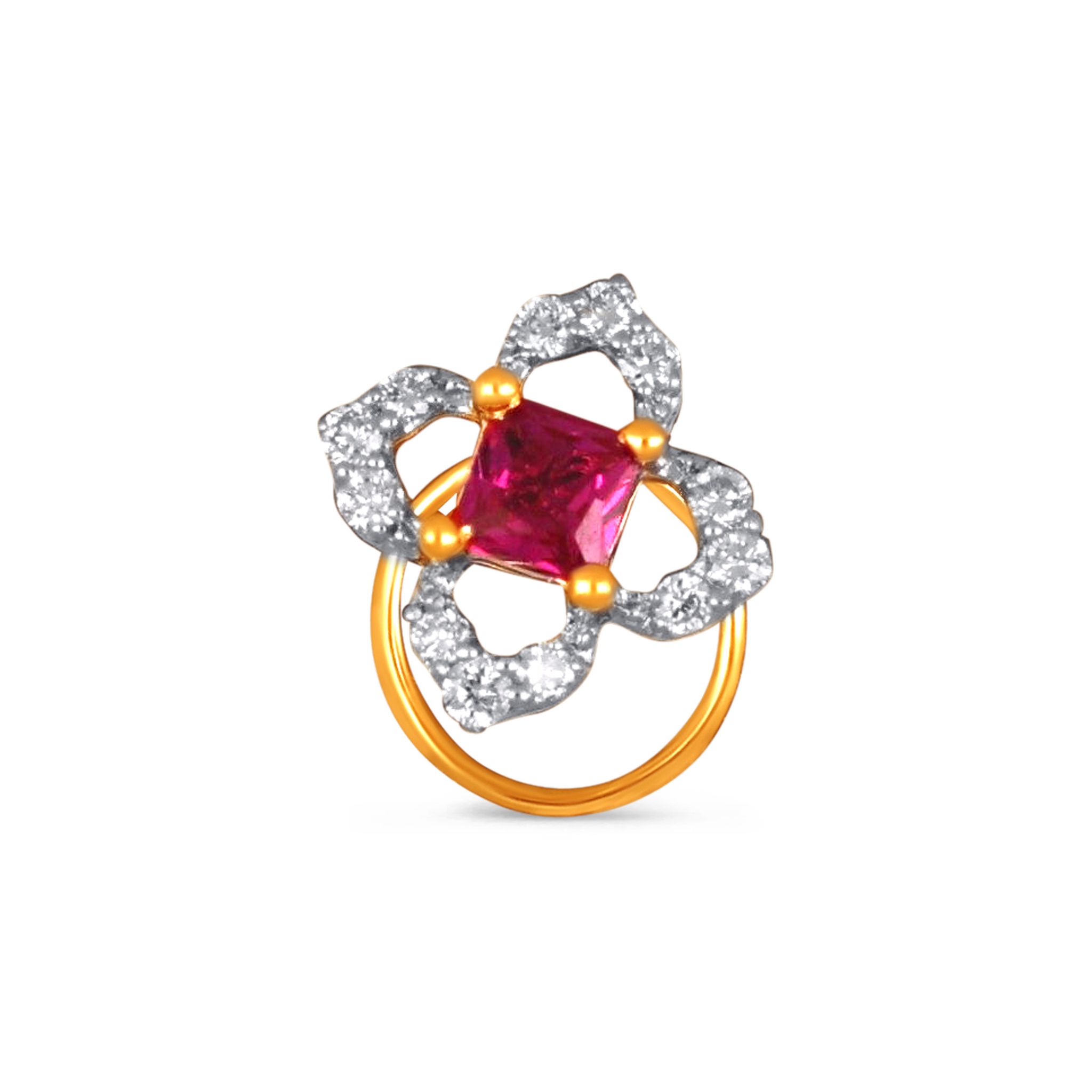 Senco Gold Radiant Bloom Diamond Nose Pin ( 0.48 gm/0.13 ct/GH-VS/18K Yellow Gold )