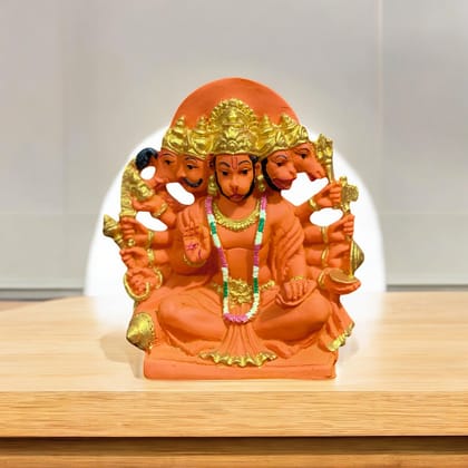 Sinduri Panchmukhi Lord Hanuman Statue H-15 cm-Poly Resin Cold Casting