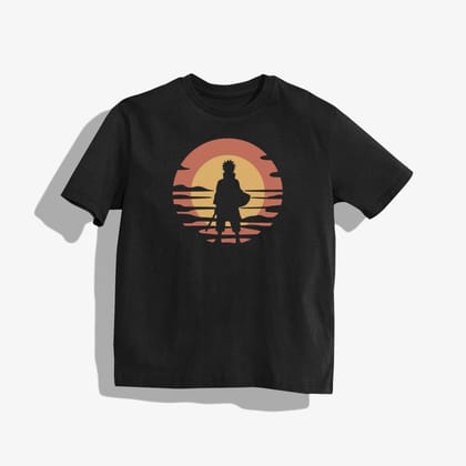 Naruto T-Shirt - Round Neck Drop Shoulder Graphic Printed Oversized Cotton T-shirt-S / Black