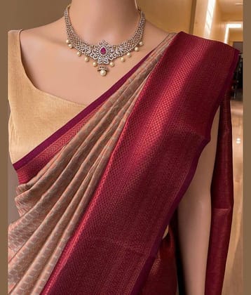 fab woven Art Silk Woven Kanjeevaram Sarees With Unstitched Blouse Piece ( Beige )