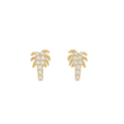 Zirconia palm tree earring stud - Pair-Rhodium plated