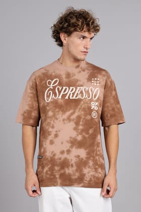 Espresso | Embossed Tie-Dye Round Neck Oversized T-Shirt-S