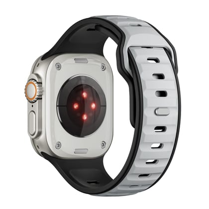 Premium Aspro Silicone Sports Bands By iSerieshub Compatible For Apple Watch-Black Grey / 49 - 46 - 45 - 44MM