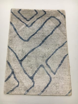 Hand-Knotted Wool & Bamboo Silk Rug  2x3 ft | Modern Geometric Design, Silver Gray