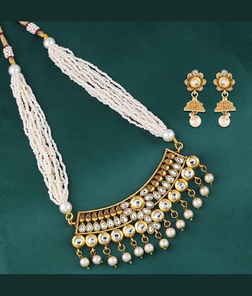 Silver Shine Alloy Golden Choker Traditional Gold Plated Necklaces Set