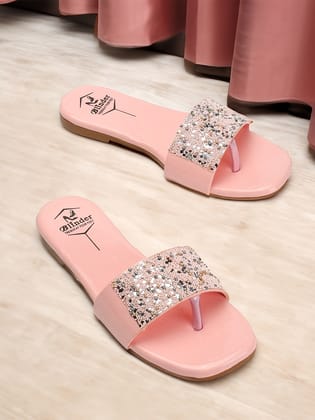 BLINDER Pink Slippers Flats 4