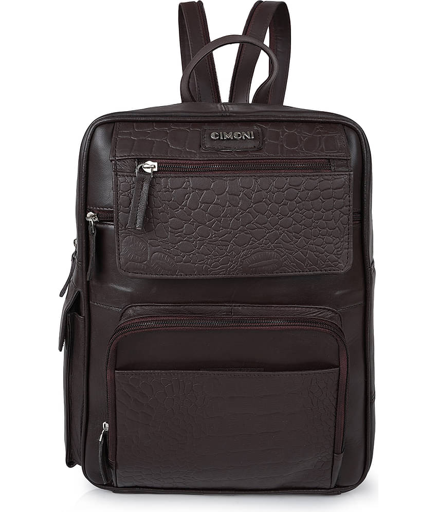 CIMONI Backpack Pure Leather Set of 1 ( Brown )