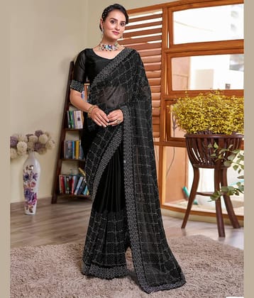 Samah Georgette Embellished Saree With Unstitched Blouse Piece ( Green )