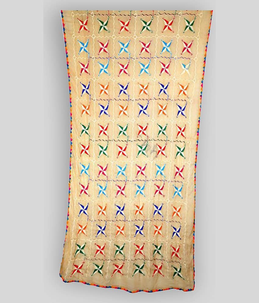 Raj Off White Chiffon Phulkari Dupatta