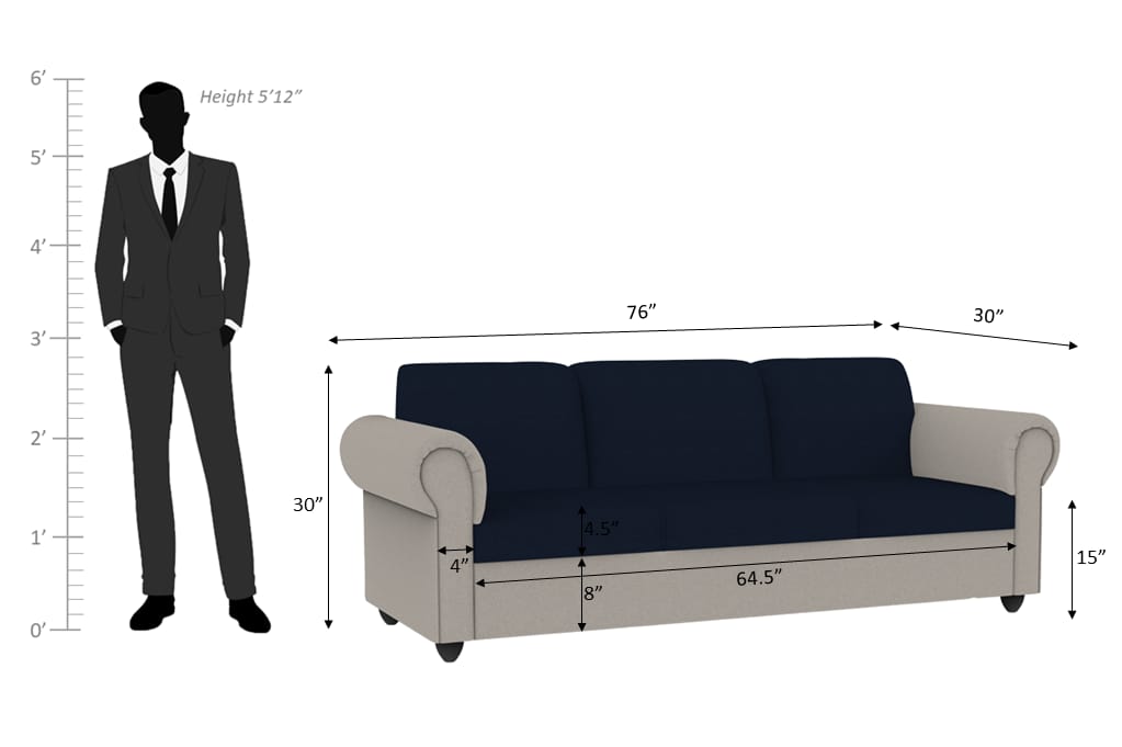 Wakeup India Sofa Set | Snugy Sofa 1 Seater, Sofa Set for Living Room with Double Padded Colour| 1 Year Warranty ( Blue and Grey Colour Fabric, Seating- 1 Seater)