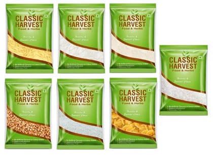 Classic Harvest Festival Combo - Maida (1Kg) Sooji (1Kg) Besan (1Kg) Sugar (1Kg) Coconut Powder (250g) Kismish (250g) Chironji (20g)