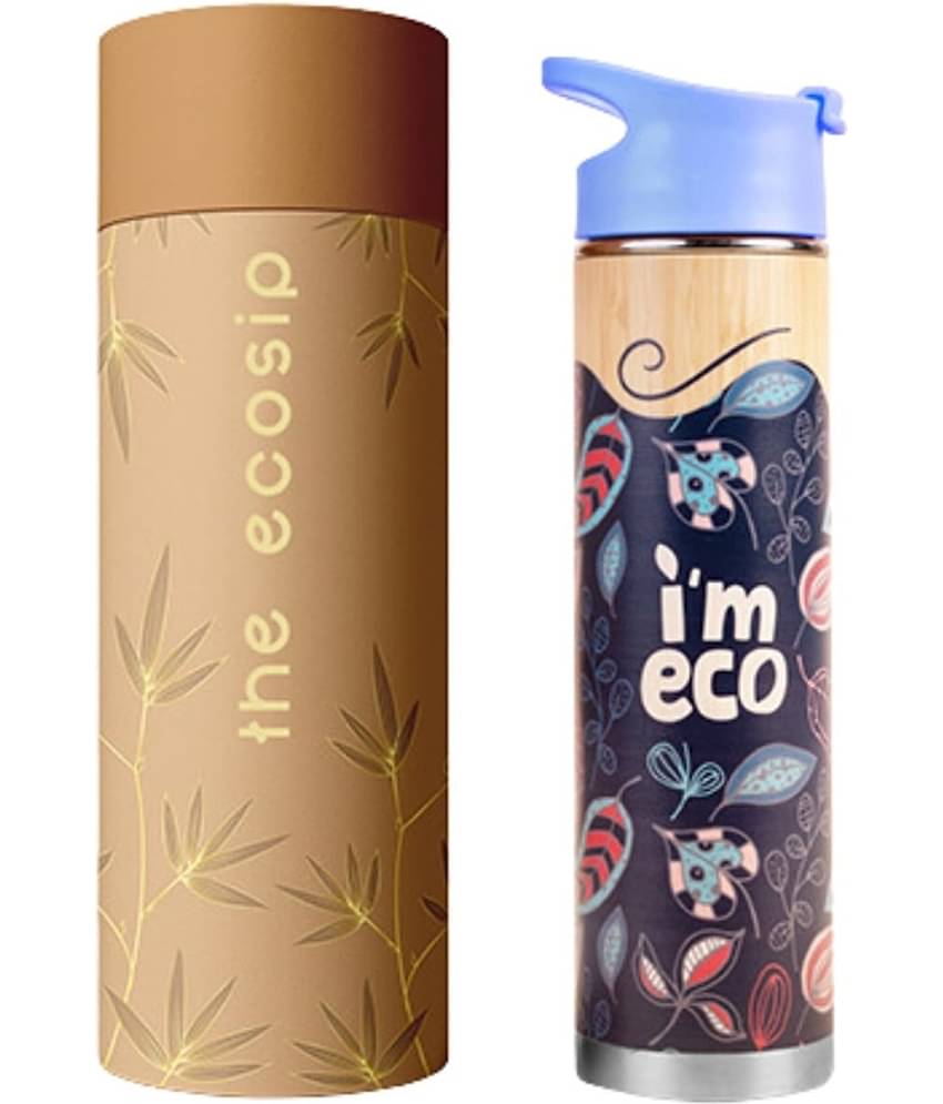 I'm Eco Bamboo Printed Bottle Ideal for Home, Office & Gym Blue Bamboo Water Bottle 500 mL ( Set of 1 )