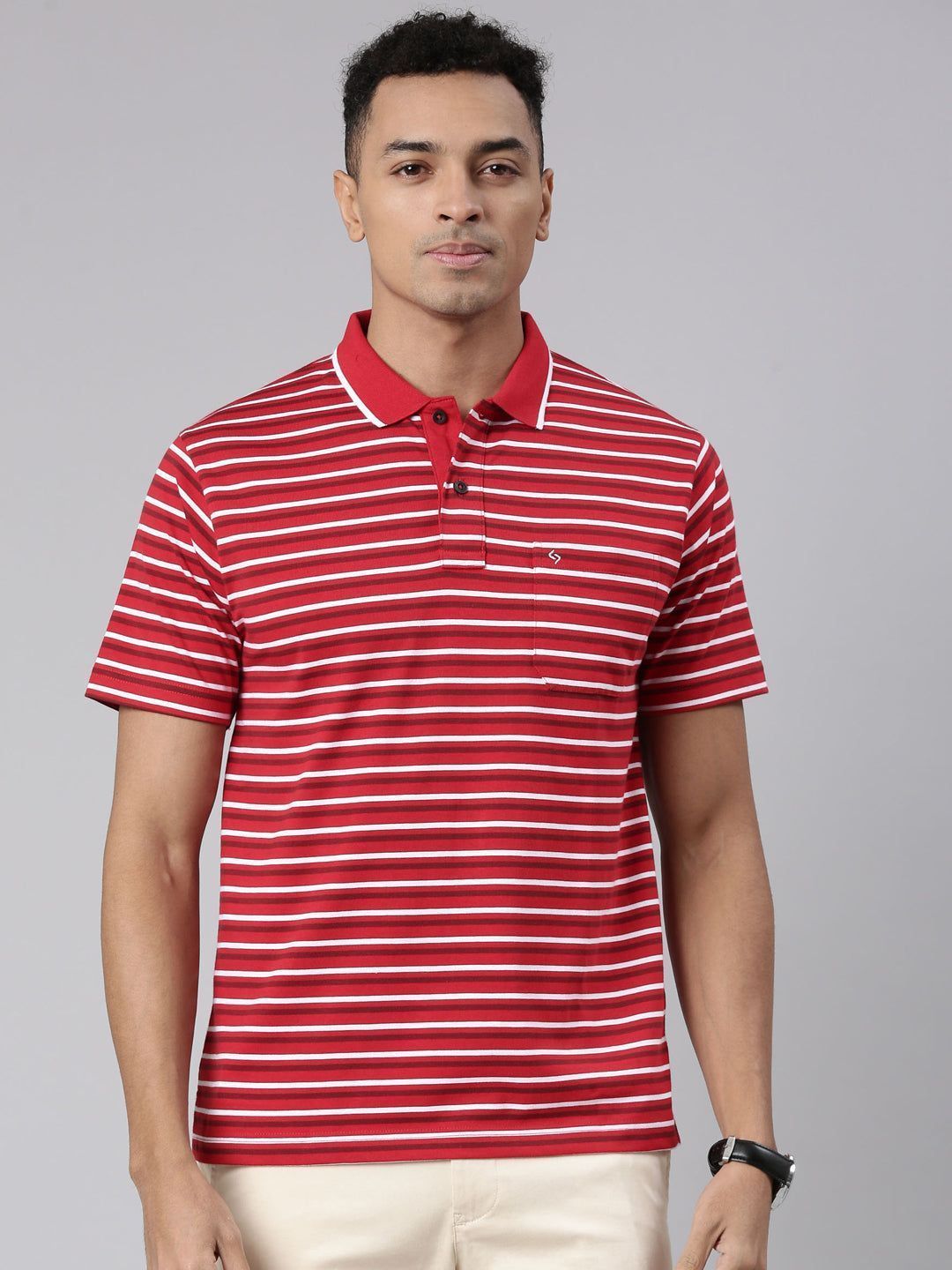 Classic Polo Men's Half Sleeve Red/White Polo Neck Cotton Blend Authentic Fit T-Shirt | FEEDERS - 259 A AF P