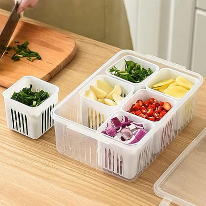 Container for Kitchen Storage Set, Storage in Kitchen, Vegetable Storage, Draining Crisper Refrigerator Food Box (1 Pc)