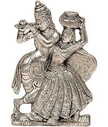 Fashion Bizz White Metal Dancing Radha Krishna For Home Decor Decorative Showpiece - 14 cm