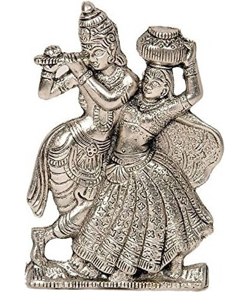 Fashion Bizz White Metal Dancing Radha Krishna For Home Decor Decorative Showpiece - 14 cm
