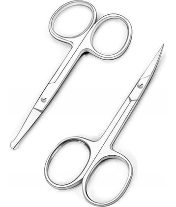 Stainless Steel Nose Hair Trimmer Scissors and Rounded Nose Hair Scissors for Men Mustache Beard Trimming Sharp Professional (Silver)