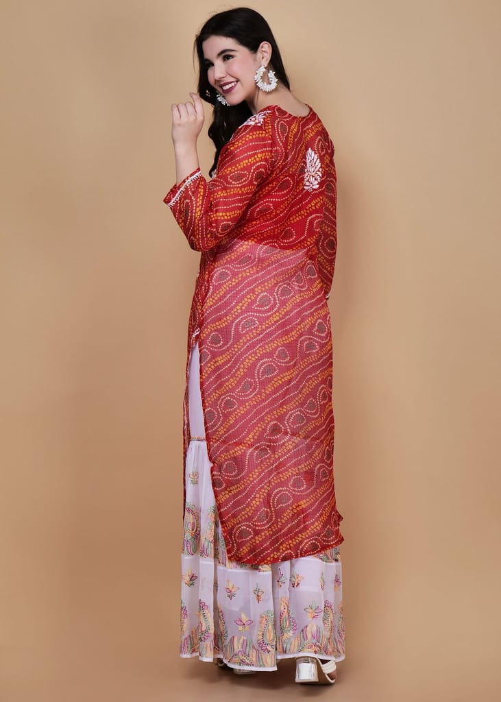 Kota Doria Chikankari Masterpiece Straight Kurta -Darl Red