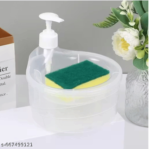 Dishwashing Liquid Soap Dispenser with Sponge Holder | Press Type Kitchen Cleaning Dispenser