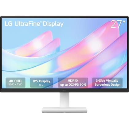 LG 27US500-W 27Inch Ultrafine Monitor, IPS, 4K UHD (3840x2160), 60Hz,HDR10 up to 90% DCI-P3 Color gamut, DisplayPort, Head Phone Out - White