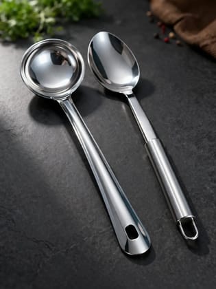 Stainless Steel Serving Spoon Silver Set of 2