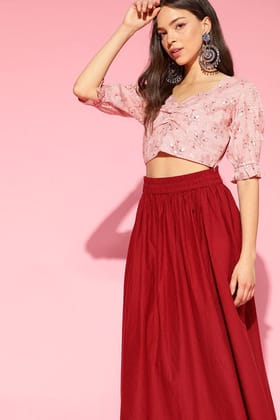 Peach Cotton Ethnic Motifs Crop Top VT1169 Peach Cotton Ethnic Motifs Crop Top VT1169