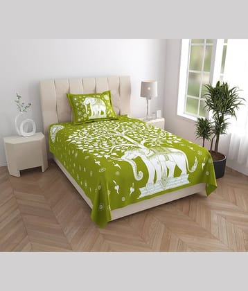 Uniqchoice Cotton 1 Single Bedsheet with 1 Pillow Cover ( Green )