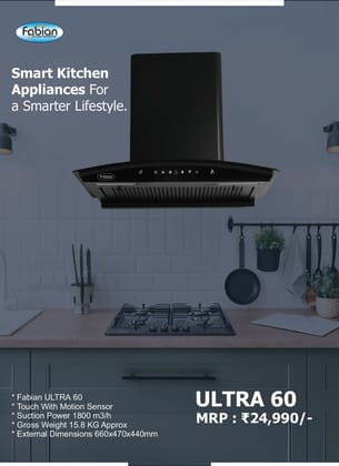 Fabian Ultra 60 Kitchen Chimney (Black) | 1800m3/hr Powerful Suction | Touch & Motion Sensor Control