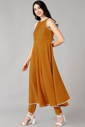 Mustard Poly Silk Solid Anarkali Suit Set PKSKD1213