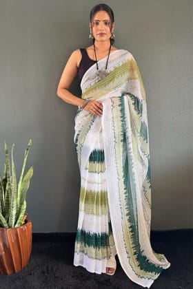 Skinny Green 1 Minute Ready To Wear Chinon Silk Saree