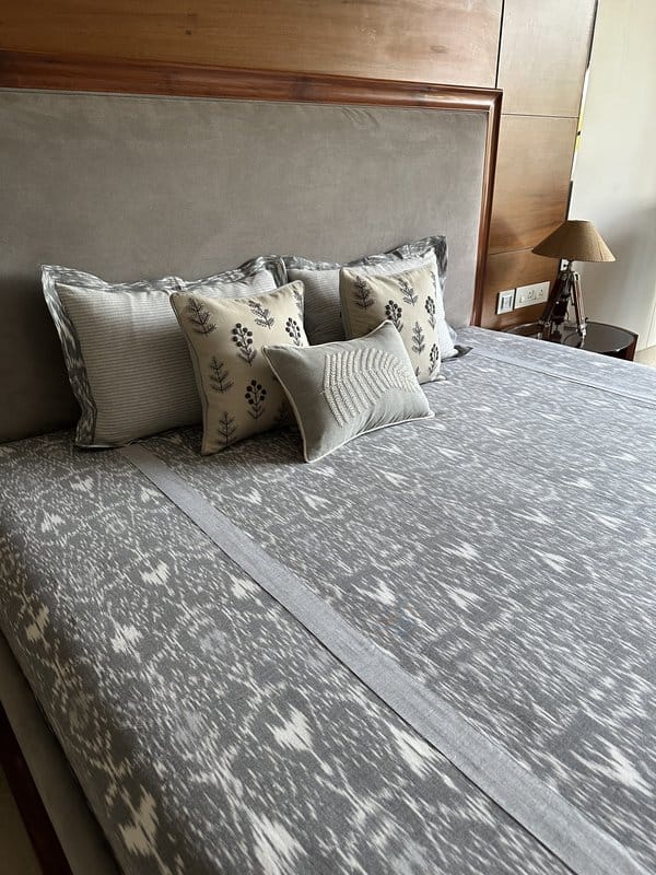 KRI India The Minimalist Ikkat Ash Bedsheet Set | Grey  | 100x100 inches  | Wash & Care | 100% Cotton | Handcrafted in India. 100% organic & natural.