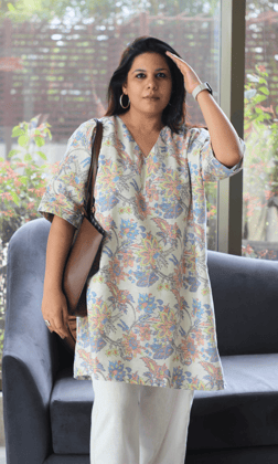 Linen Blend Pastel Print Kaftan Style Co-ord-XXS