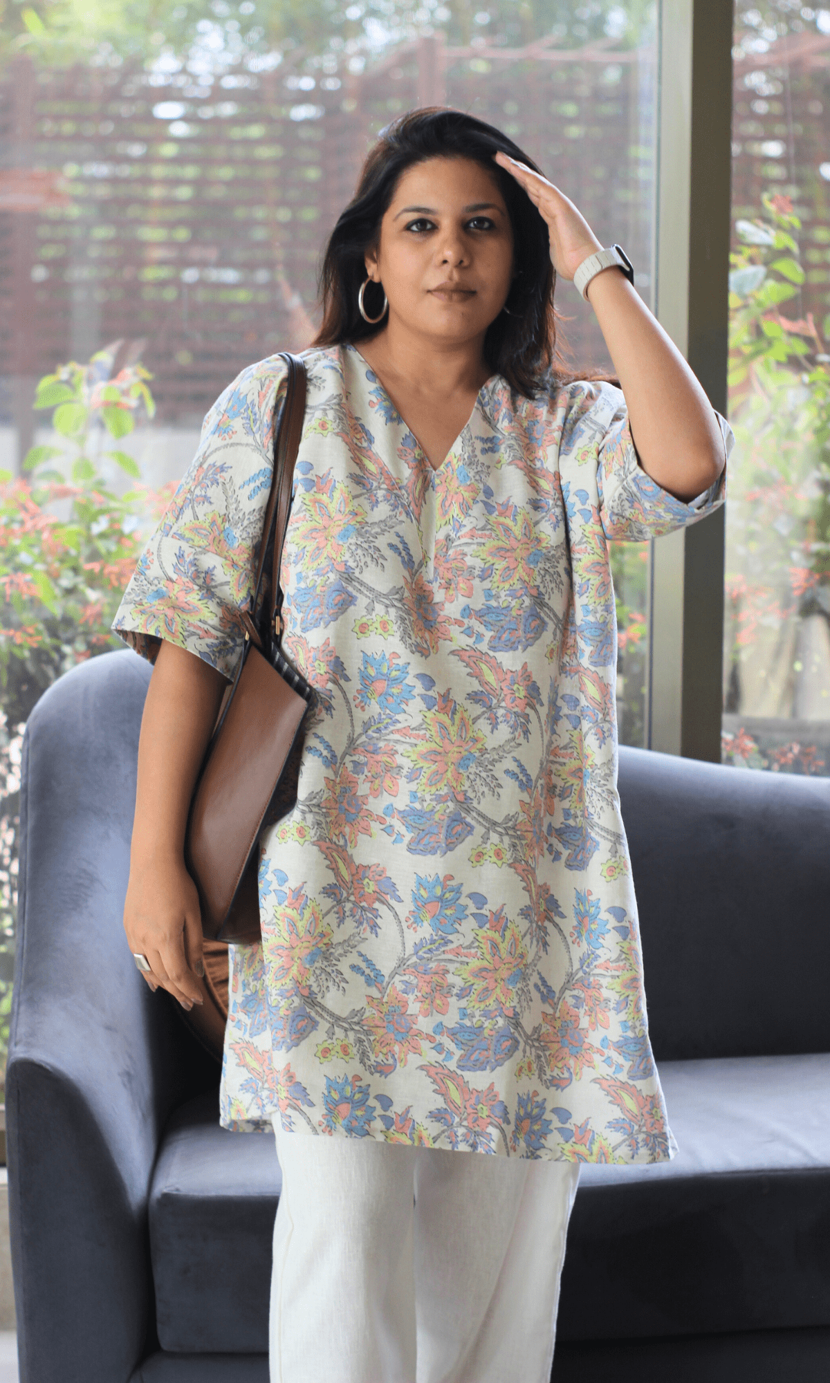 Linen Blend Pastel Print Kaftan Style Co-ord-XXS