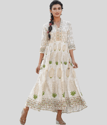 Juniper Women Rayon Printed Ethnic Dress ( Off White )