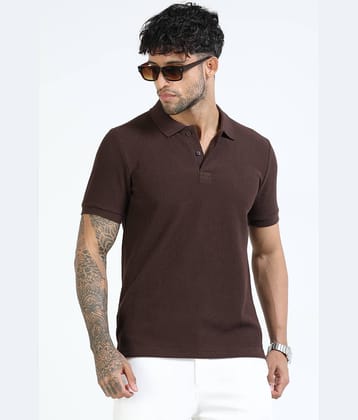 Cool Colors Men Cotton Blend Slim Fit Solid Polo T Shirt ( Brown )