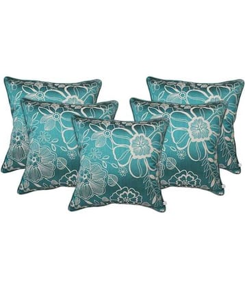 Zubix Green & White Polyester Cushion Covers Set Of 5