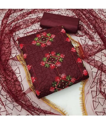 Gazal Fashions - Unstitched Maroon Cotton Blend Dress Material ( Pack of 1 )